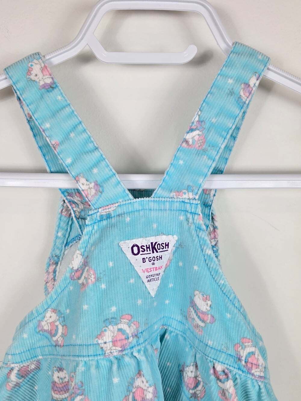 Vintage OshKosh B'Gosh Corduroy Jumper Dress 2T Teddy Bear Sleigh Print Made USA - Picture 6 of 8